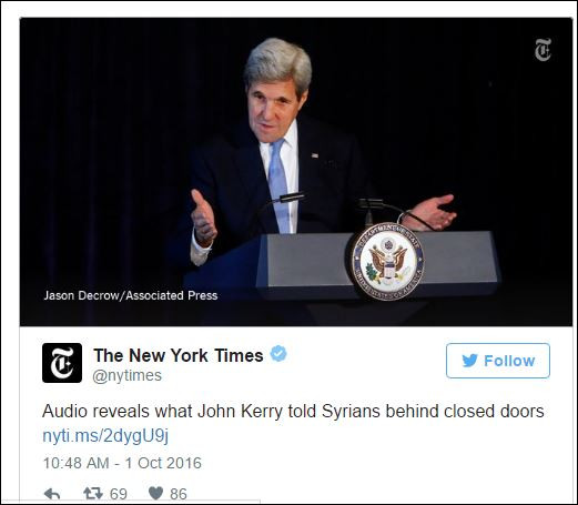 Изтекоха тайни записи на Джон Кери (Какво разкрива на сирийците?)
