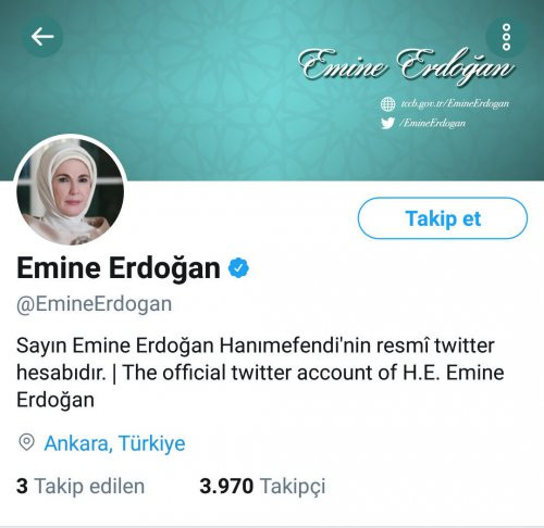 Уникум! Емине Ердоган си направи профил в Туитър