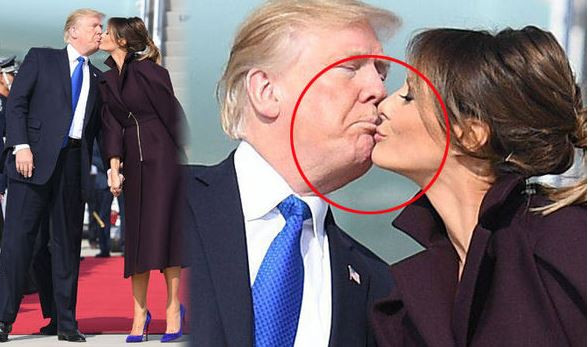 Случи се! Доналд и Мелания Тръмп се целунаха публично (Куриозно фото)