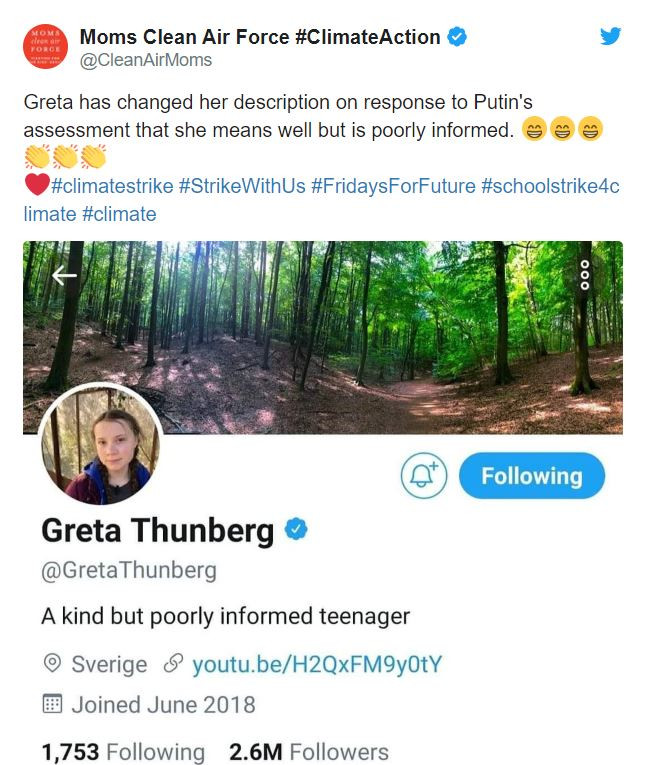 Грета Тунберг отвърна на Владимир Путин сн. Инстаграм 