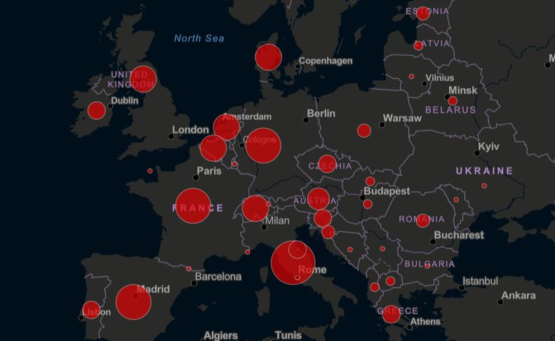 Европа затваря граници заради коронавируса сн. gisanddata.maps.arcgis.com