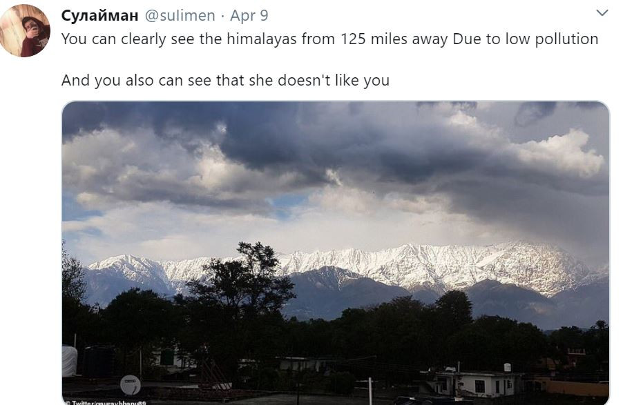 След 30 години смог, в Индия видяха Хималаите сн. Туитър 