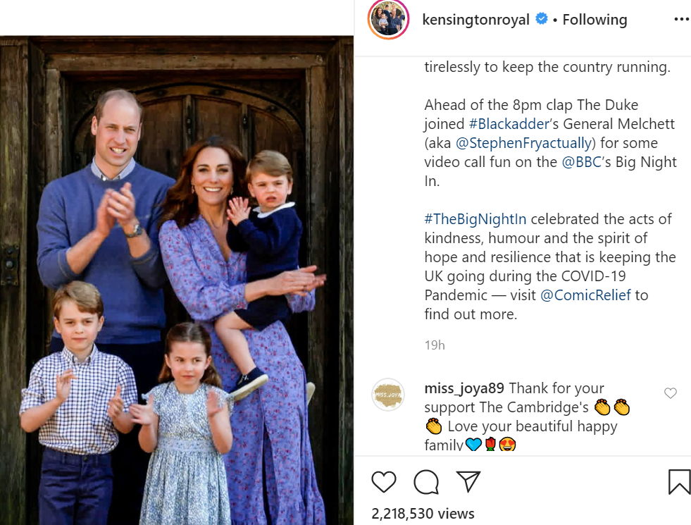Кейт Мидълтън, принц Уилям и трите им деца отново аплодираха медиците сн. Инстаграм/ kensingtonroyal