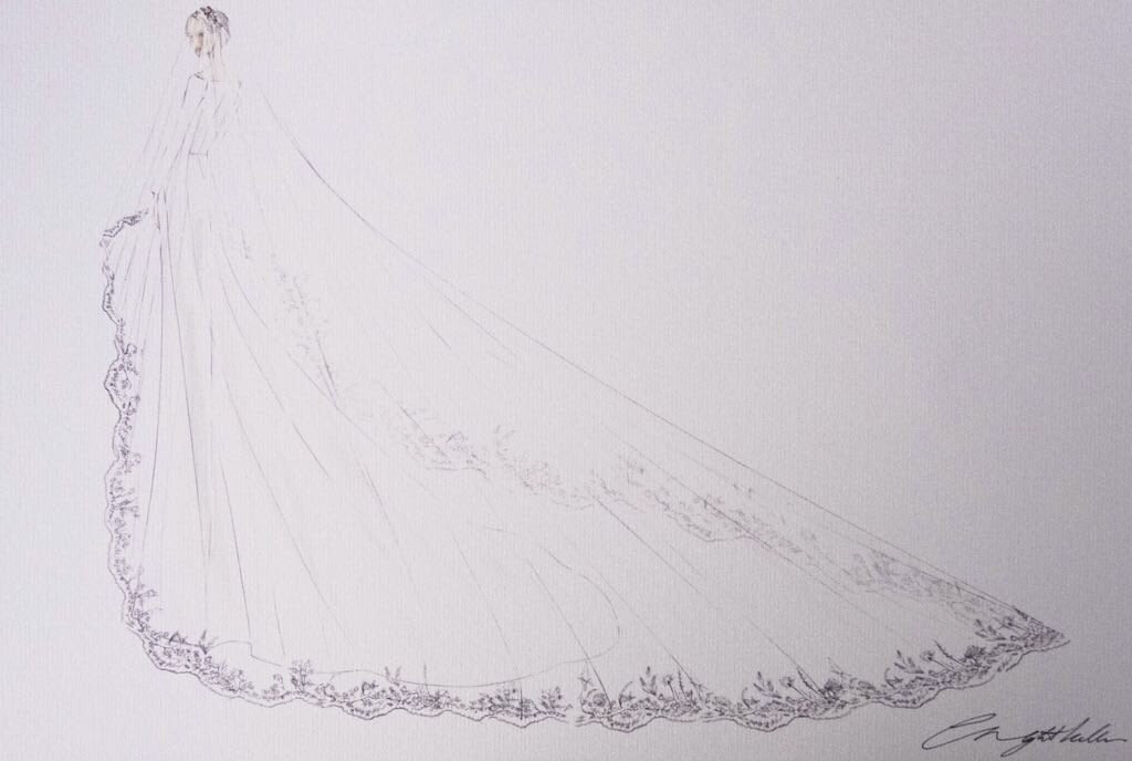 От двореца Кенсингтън публикуваха оригиналните скици на роклята сн. Туитър