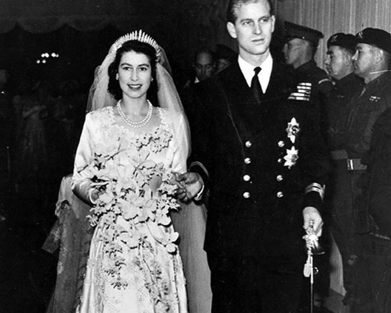 Кралица Елизабет и принц Филип на сватбата си