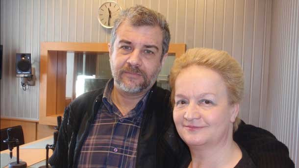 Алена със съпруга си Андрей в студиото на БНР