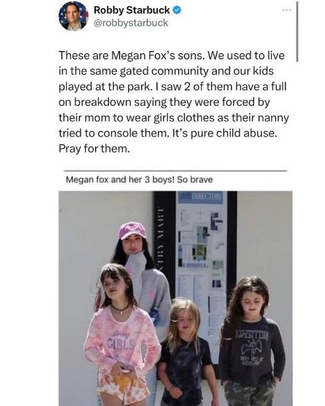 Меган Фокс скочи на политик, обвинил я, че носи синовете си с момичешки дрехи (Звездата се озъби на  Роби Старбък –Снимки)