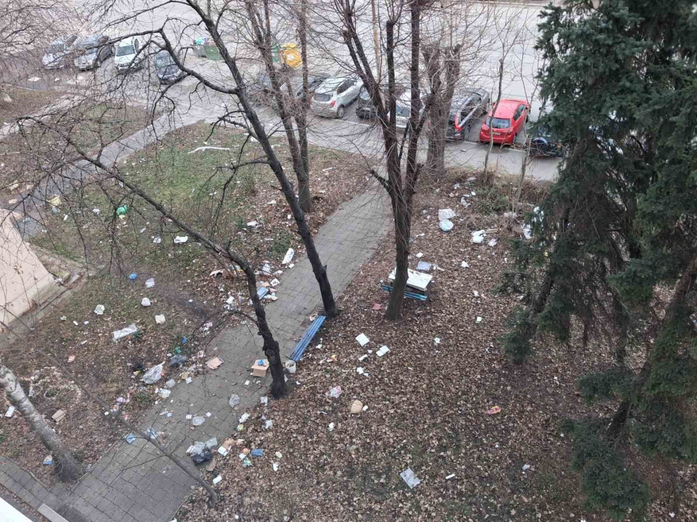 Криза, вятър и празнично разчистване "украсиха" София с матраци и пликове (снимки и видео)